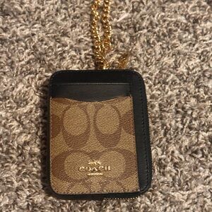 Coach Brown and Black Card Holder with Gold Chain